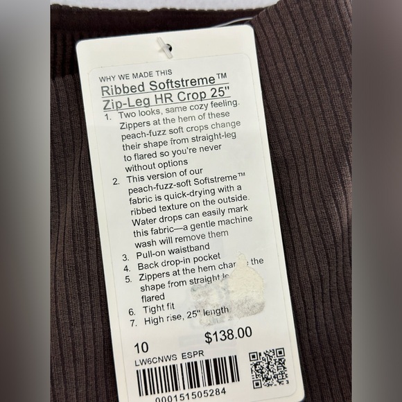 Lululemon Ribbed Softstreme Zip-Leg High- Rise Cropped Pant 25” - NWT- Espresso - Picture 6 of 6
